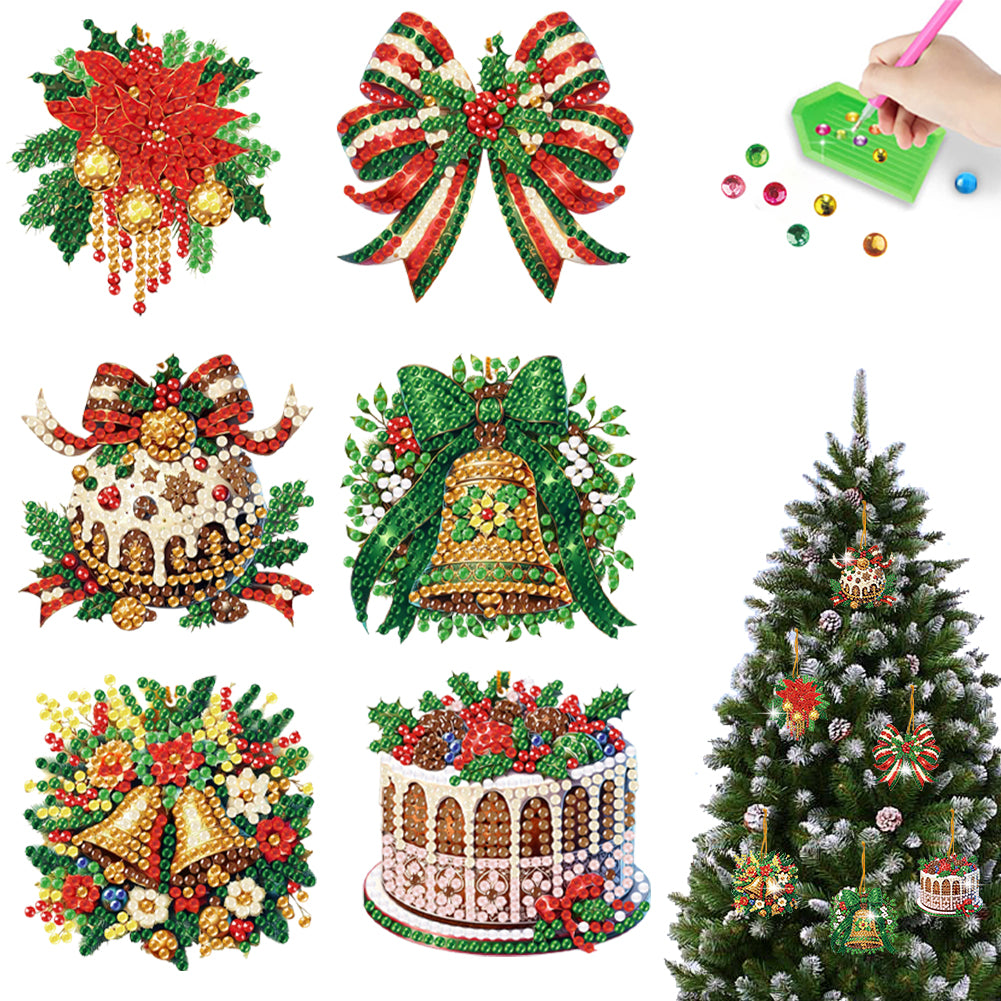 6pcs Christmas 2D Flat DIY Diamond Painting Art Pendant Wall Door Decoration
