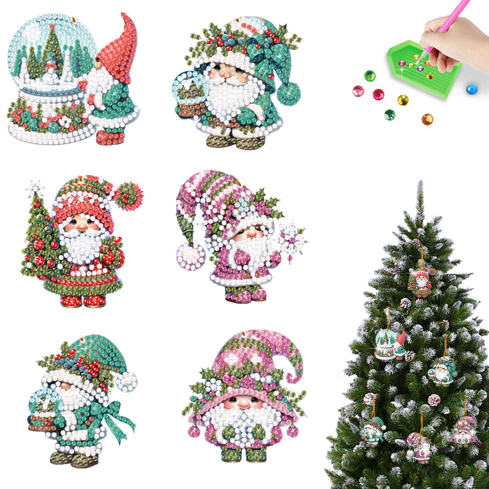 6pcs Xmas Gnome 2D Flat DIY Diamond Painting Art Pendant Wall Door Decoration Christmas