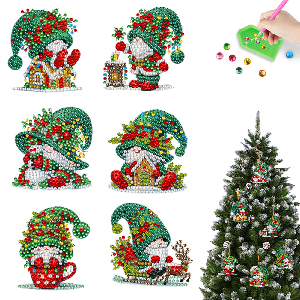 6pcs Xmas Gnome 2D Flat DIY Diamond Painting Art Pendant Wall Door Decoration Christmas