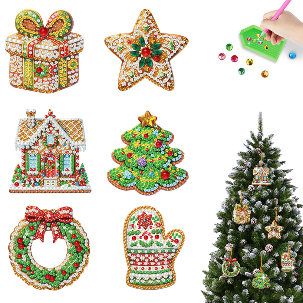 6pcs Xmas Cookies 2D Flat DIY Diamond Painting Art Pendant Wall Door Decoration Christmas