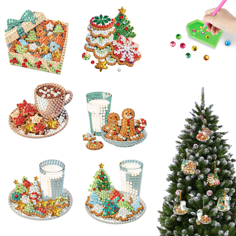 6pcs Xmas Food 2D Flat DIY Diamond Painting Art Pendant Wall Door Decoration Christmas