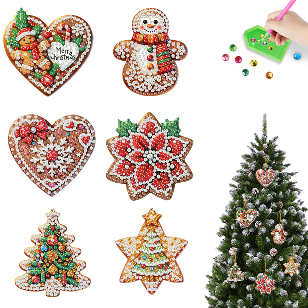 6pcs Merry Christmas 2D Flat DIY Diamond Art Pendant Wall Door Decoration