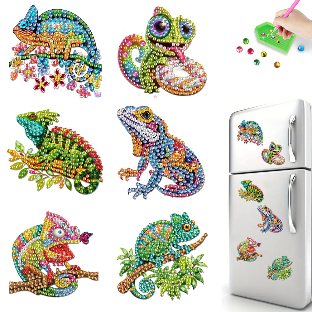 6Pcs Acrylic 2D Flat DIY Chameleon Diamond Painting Fridge Stickers for Decor