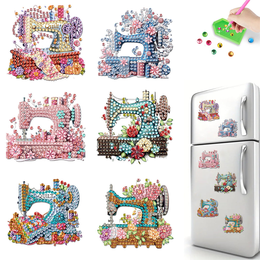 6Pcs Acrylic 2D Flat DIY Sewing Machine Diamond Painting Fridge Stickers