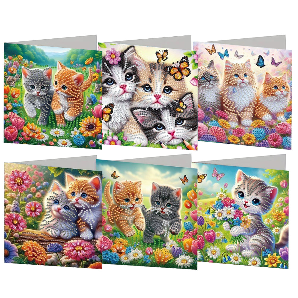 6PCS DIY Cat Diamond Painting Art Greeting Cards Congratulations Cards & Gifts