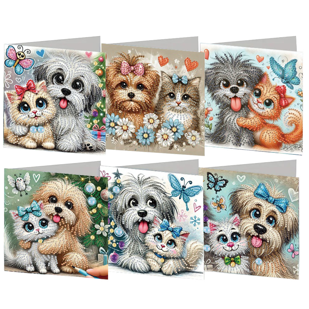 6PCS DIY Cat Dog Diamond Art Greeting Cards Congratulations Cards & Gifts