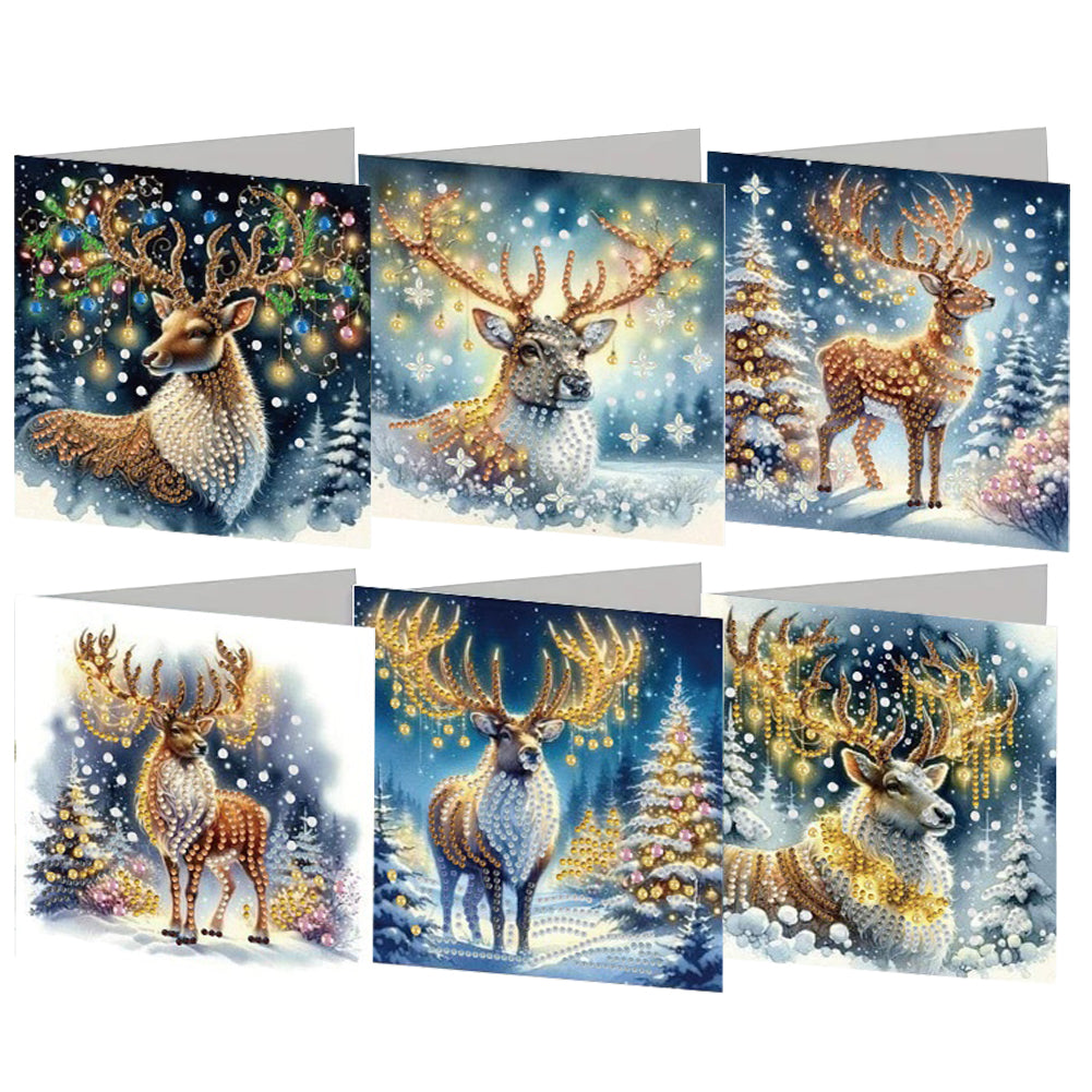 6PCS DIY Elk Diamond Painting Art Greeting Cards Congratulations Cards & Gifts