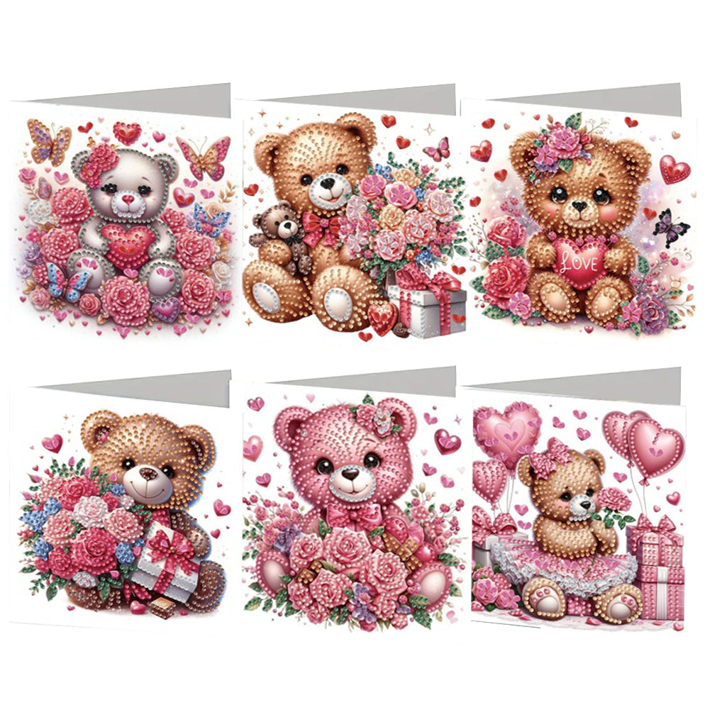 6PCS DIY Bear Diamond Painting Art Greeting Cards Congratulations Cards & Gifts