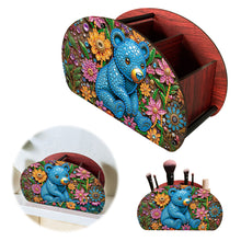 Load image into Gallery viewer, DIY Blue Bear Design Wooden Diamond Painting Makeup Brush Storage Box Organizer
