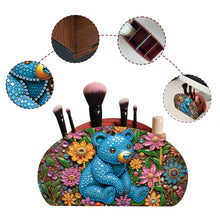 Load image into Gallery viewer, DIY Blue Bear Design Wooden Diamond Painting Makeup Brush Storage Box Organizer
