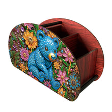Load image into Gallery viewer, DIY Blue Bear Design Wooden Diamond Painting Makeup Brush Storage Box Organizer
