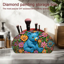 Load image into Gallery viewer, DIY Blue Bear Design Wooden Diamond Painting Makeup Brush Storage Box Organizer
