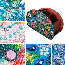 Load image into Gallery viewer, DIY Gem Cross Design Wooden Diamond Painting Makeup Brush Storage Box Organizer
