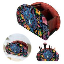 Load image into Gallery viewer, DIY Gem Wolf Design Wooden Diamond Painting Makeup Brush Storage Box Organizer
