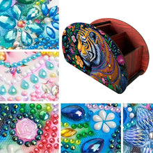 Load image into Gallery viewer, DIY Gem Tiger Design Wooden Diamond Painting Makeup Brush Storage Box Organizer

