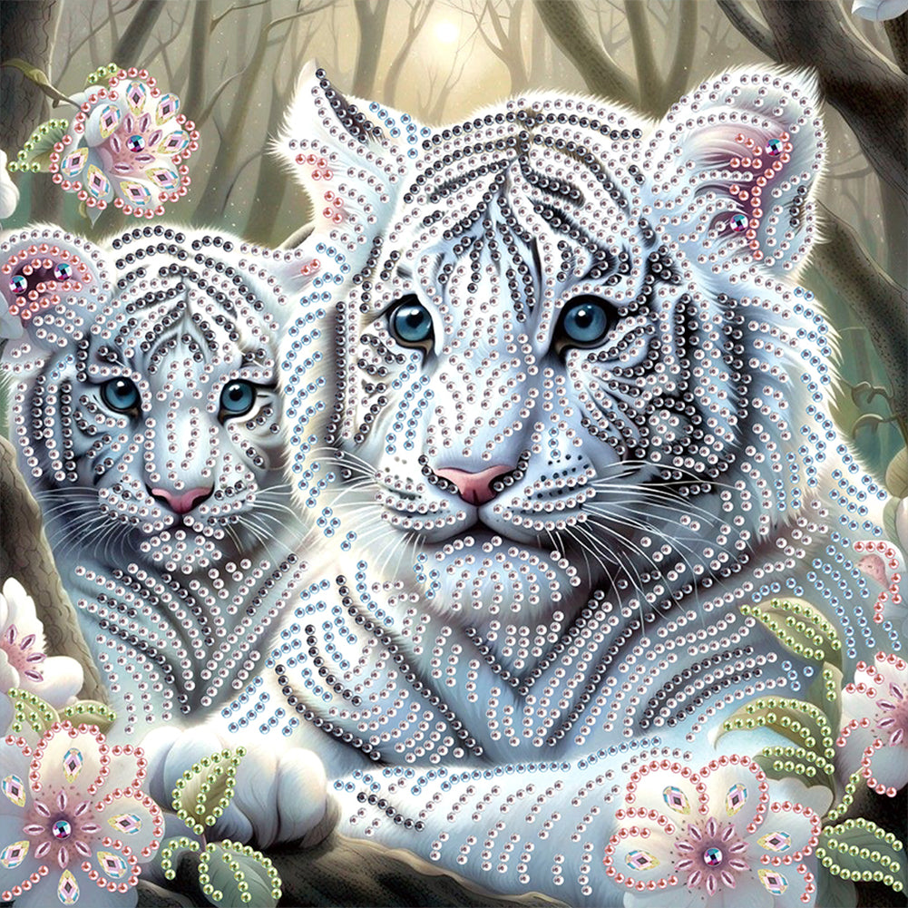 Diamond Painting - Partial Special Shaped - White Tiger (30*30CM)
