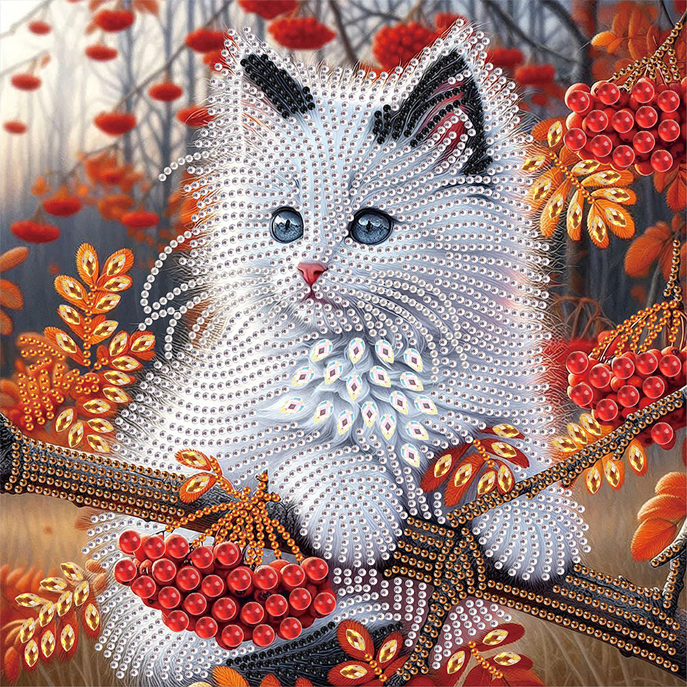 Diamond Painting - Partial Special Shaped - White Cat (30*30CM)