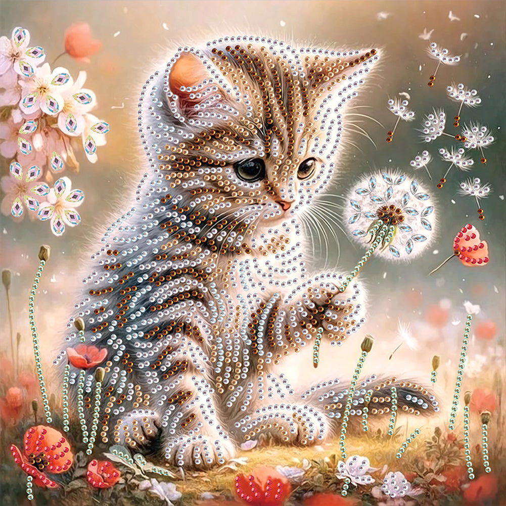 Diamond Painting - Partial Special Shaped - Dandelion Cat (30*30CM)