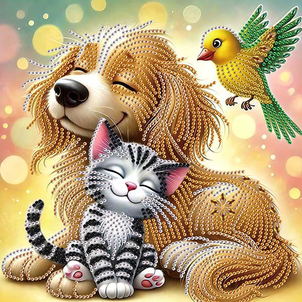 Diamond Painting - Partial Special Shaped - Friendly Cats And Dogs (30*30CM)