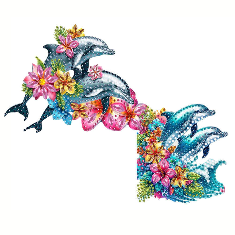 Dolphin Diamond Painting Art Door Right Angle Sign for Indoor Outdoor Wall