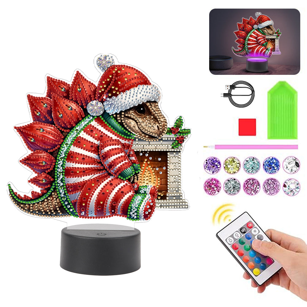 Acrylic Double Sided Butterfly Xmas Dinosaur Diamond Painting LED Night Light Christmas