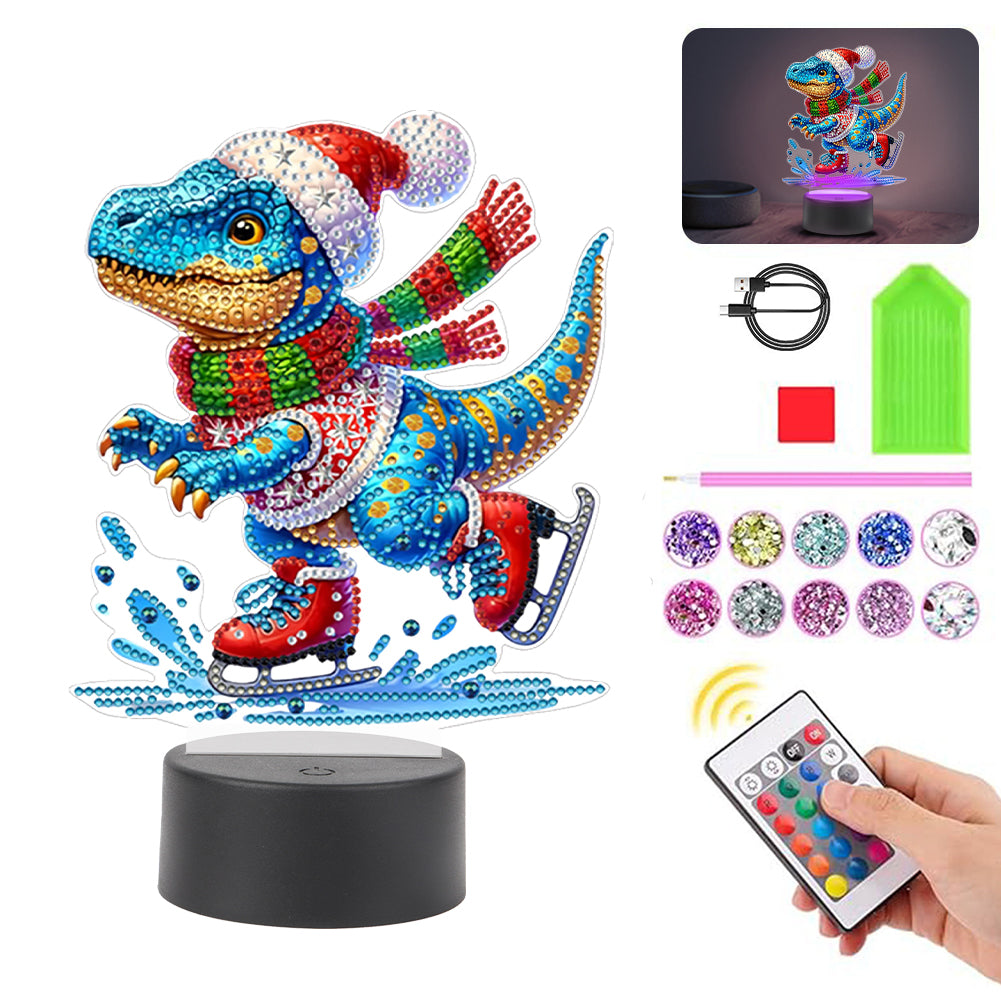 Acrylic Double Sided Butterfly Xmas Dinosaur Diamond Painting LED Night Light Christmas