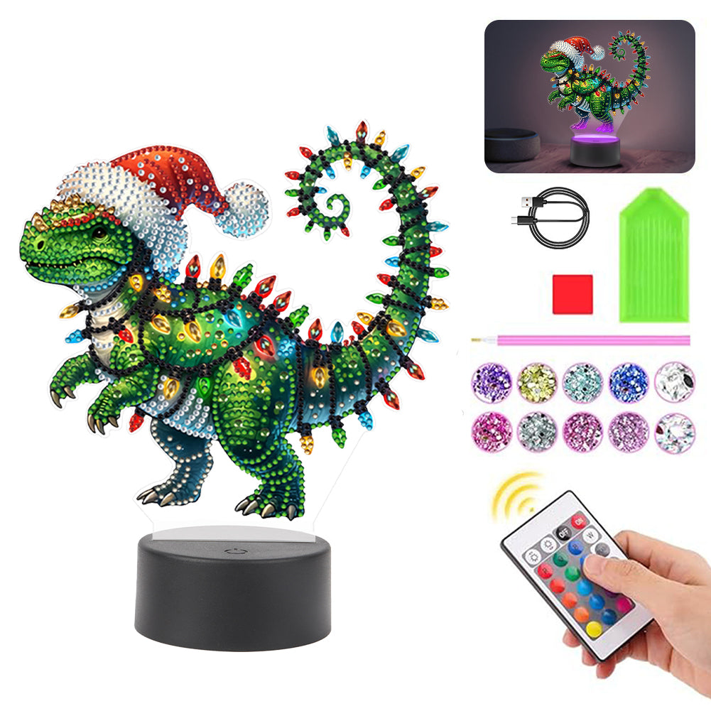 Acrylic Double Sided Butterfly Xmas Dinosaur Diamond Painting LED Night Light Christmas