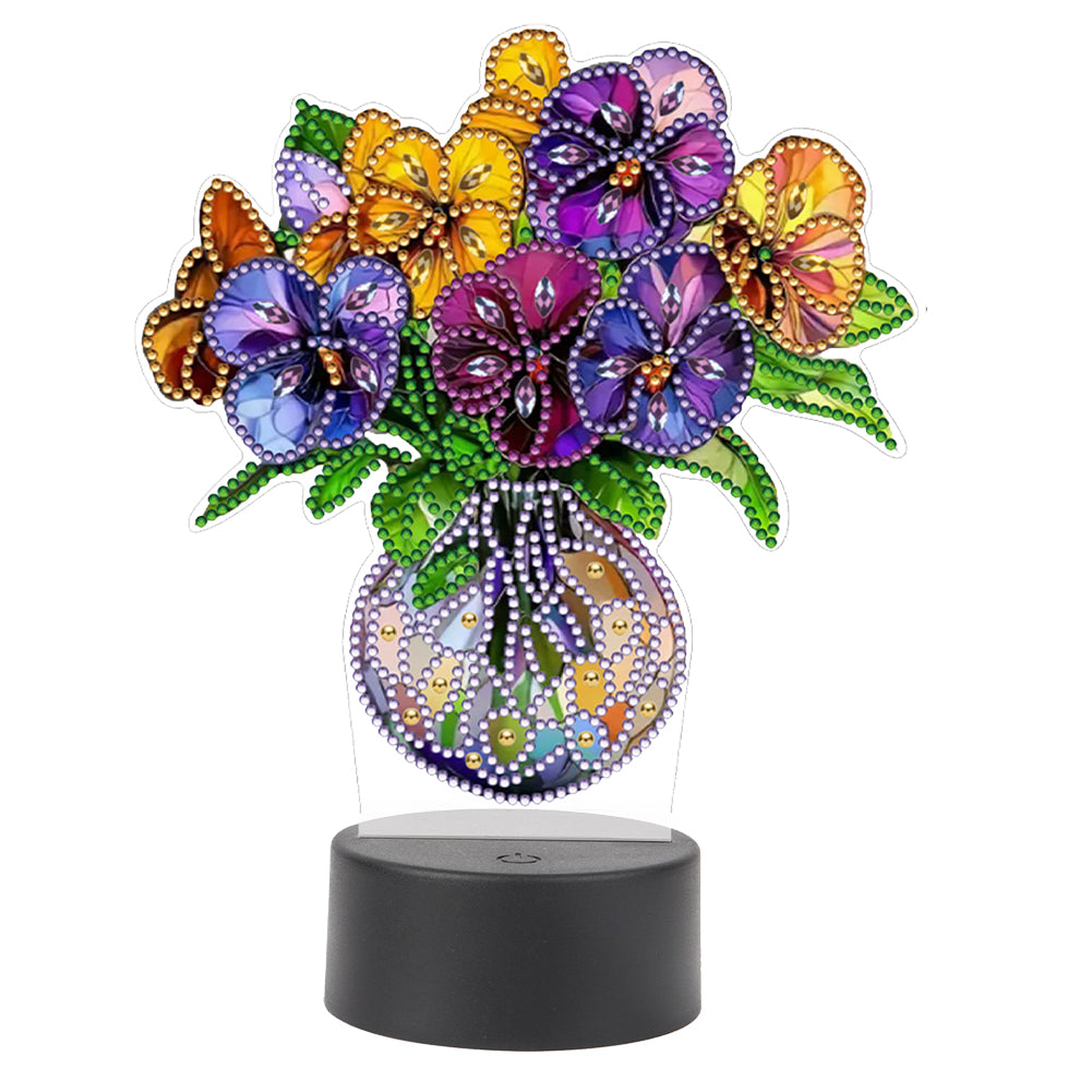 Acrylic Double Sided Butterfly Vase Diamond Painting LED Night Light for Desktop