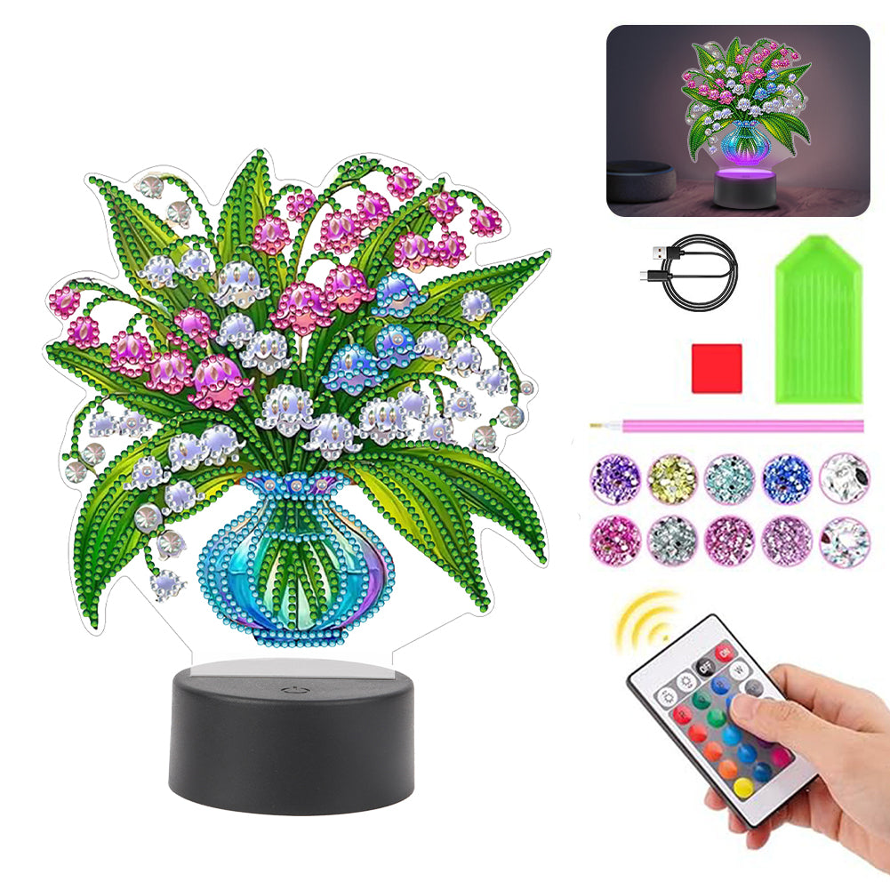 Acrylic Double Sided Butterfly Vase Diamond Painting LED Night Light for Desktop