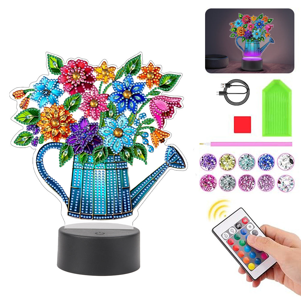 Acrylic Double Sided Butterfly Vase Diamond Painting LED Night Light for Desktop