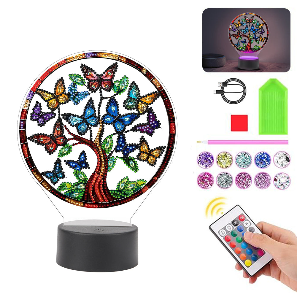 Acrylic Double Sided Butterfly Tree Of Life Diamond Painting LED Night Light