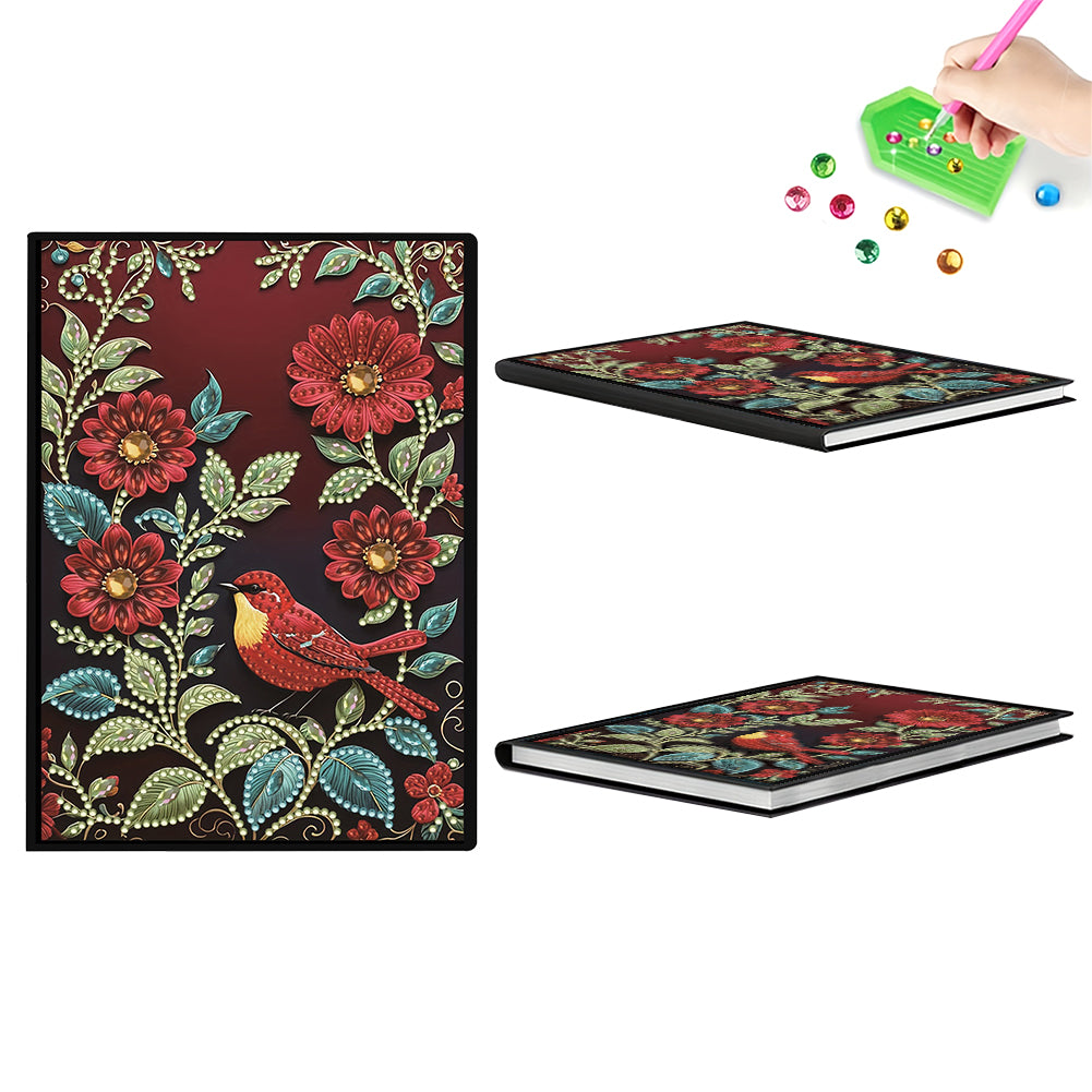 Flower Bird Special Shaped Diamond Painting Journal Notebook for Adults