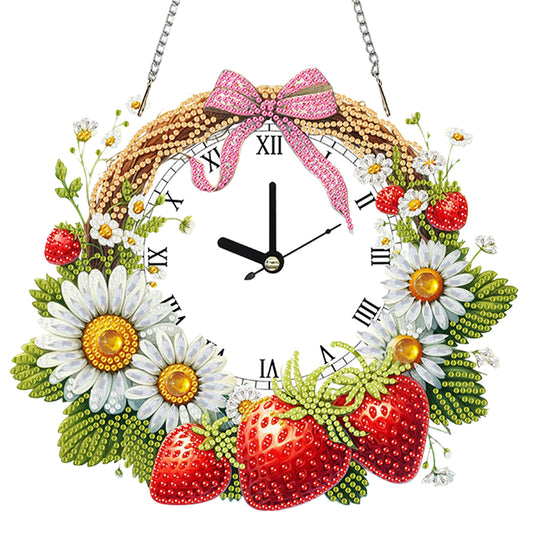 2D Flat DIY Strawberry Daisy Diamond Clock Art Pendant Home Wall Decoration