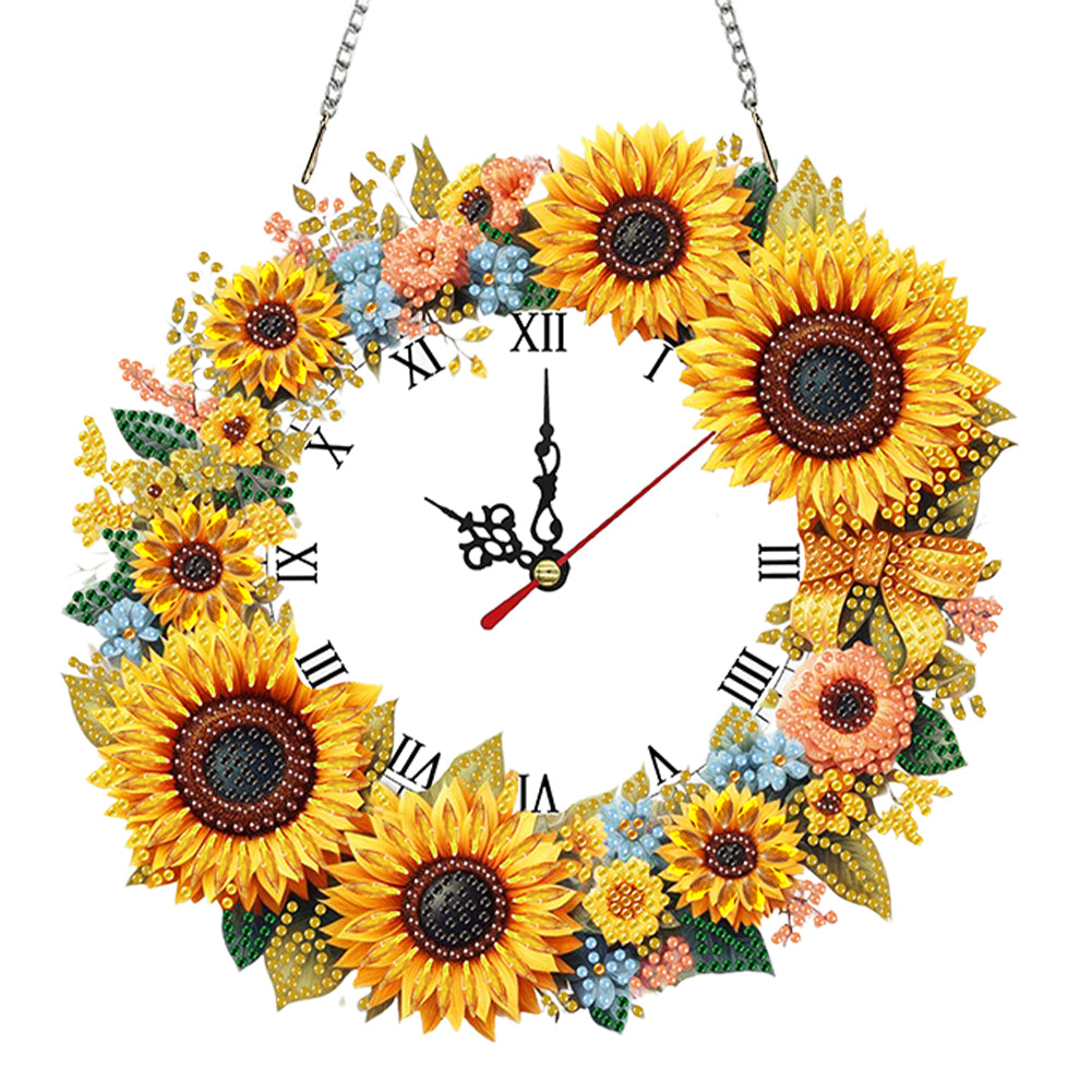 2D Flat DIY Sunflowers Diamond Clock Art Pendant Home Wall Decoration Crafts