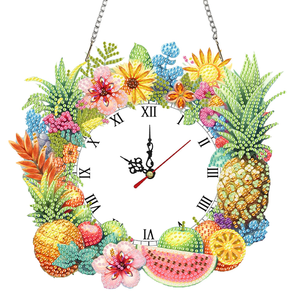 2D Flat DIY Fruit Diamond Clock Art Pendant Home Wall Decoration Crafts