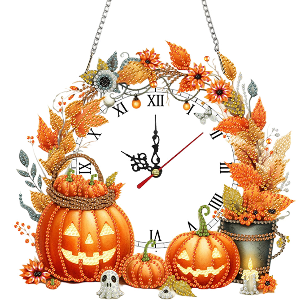 2D Flat DIY Pumpkins Diamond Clock Art Pendant Home Wall Decoration Crafts