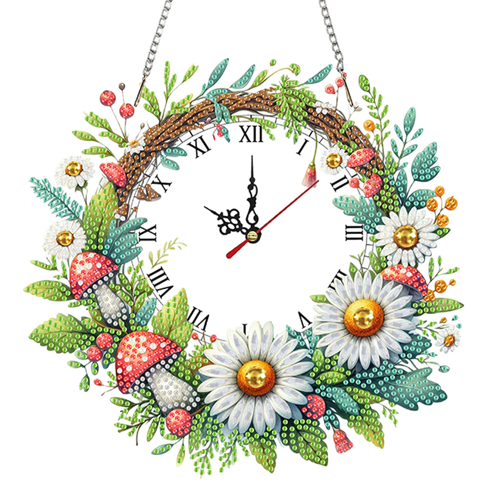 2D Flat DIY Daisy Mushroom Diamond Clock Art Pendant Home Wall Decoration Crafts