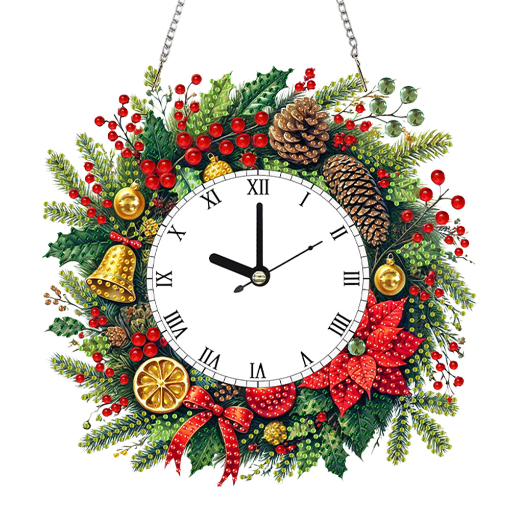 2D Flat DIY Christmas Wreath Diamond Clock Art Pendant Home Wall Decoration Craf