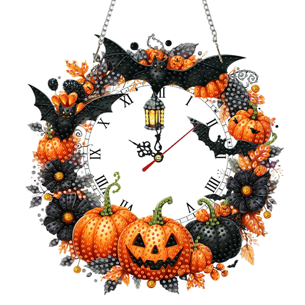2D Flat DIY Halloween Wreath Diamond Clock Art Pendant Home Wall Decoration Craf