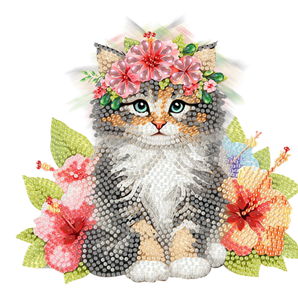 2D Flat Cat DIY Shaking Head Cat Flower Diamond Painting Desktop Decorations