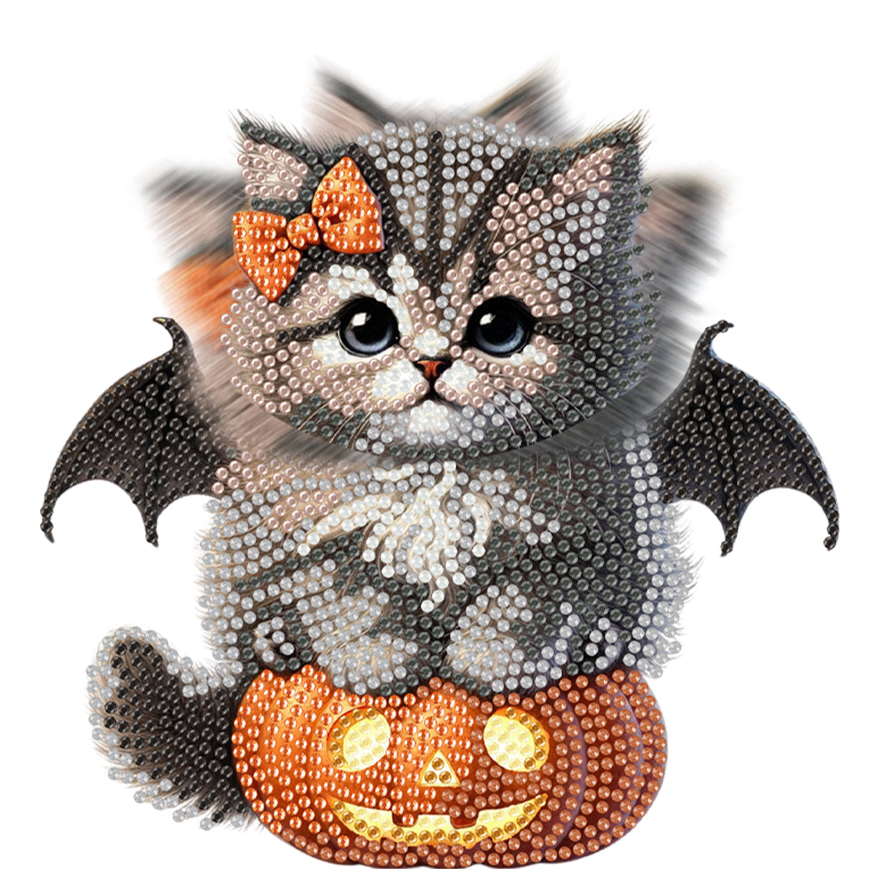 2D Flat Cat DIY Shaking Head Evil Winged Kitten Diamond Painting Desktop Decor