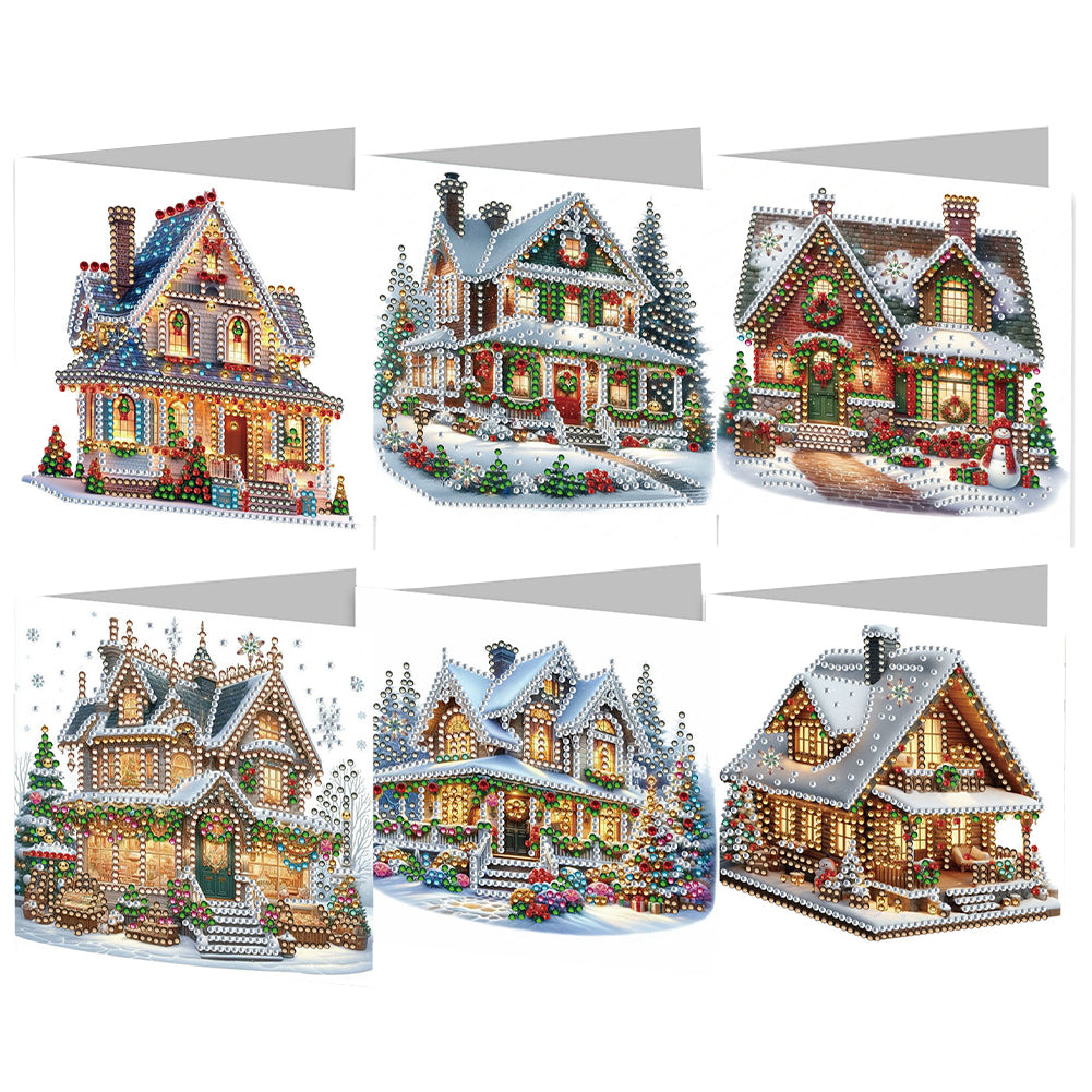 6PCS DIY Diamond Art Greeting Cards Xmas House Congratulations Thank You Cards Christmas