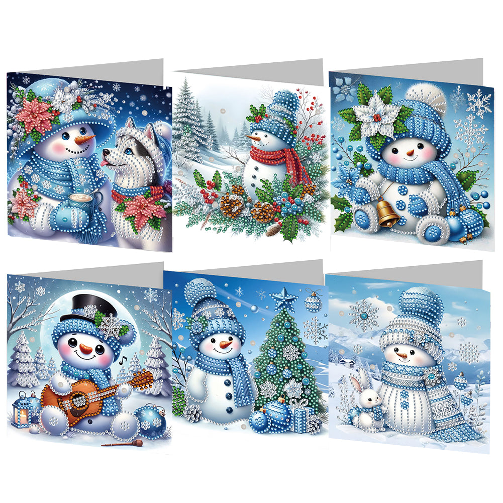 6PCS DIY Diamond Art Greeting Cards Xmas Snowman Congratulations Thank You Cards Christmas