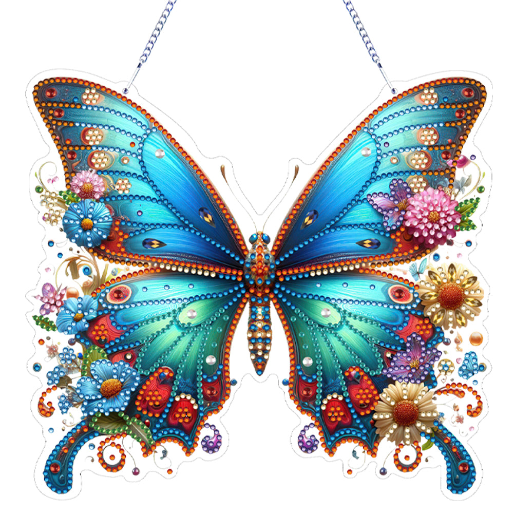 Butterfly Flower Theme 2D/Flat DIY Diamond Art Pendant DIY Hanging Home Decor