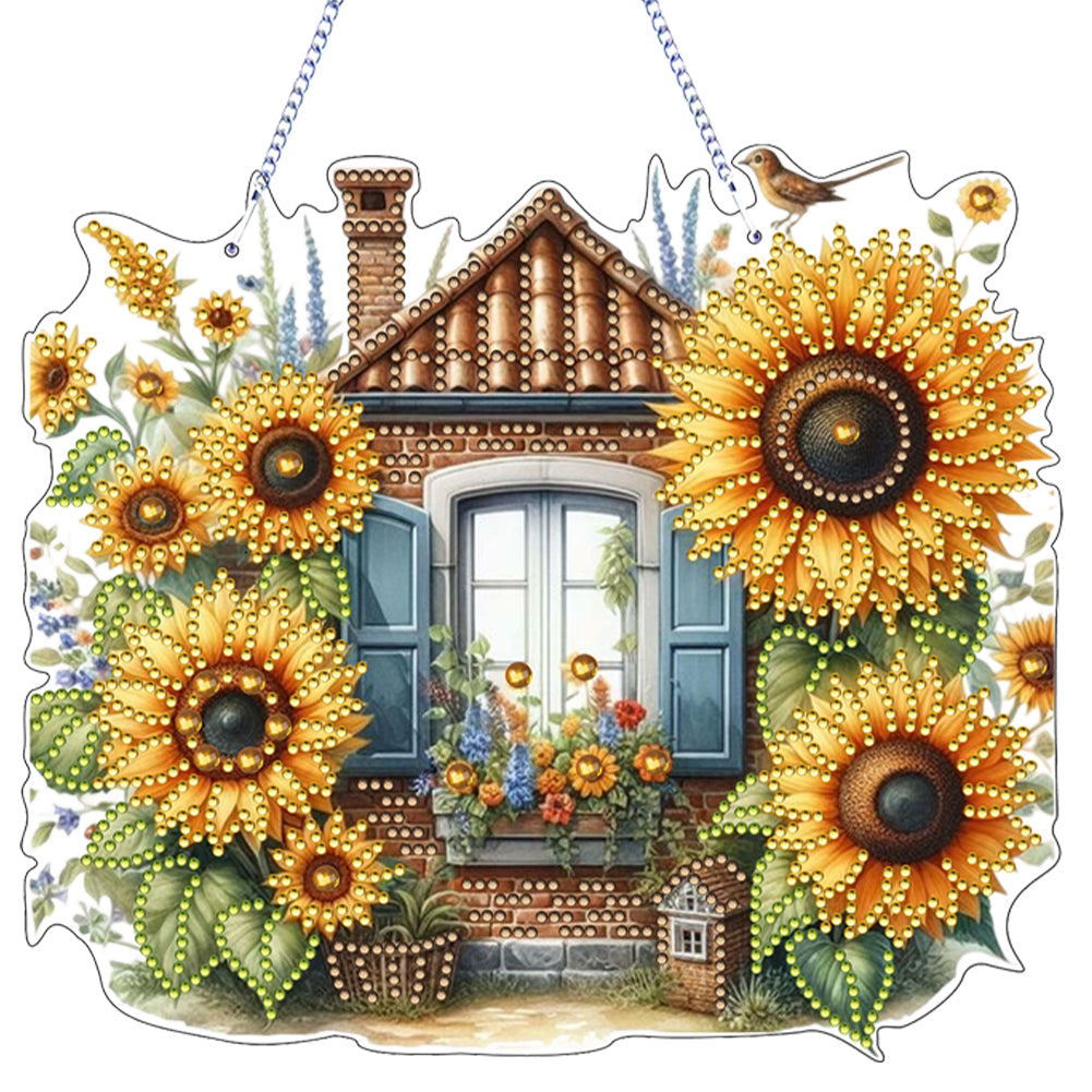 House Flower Theme 2D/Flat DIY Diamond Art Pendant DIY Hanging Charm Home Decor
