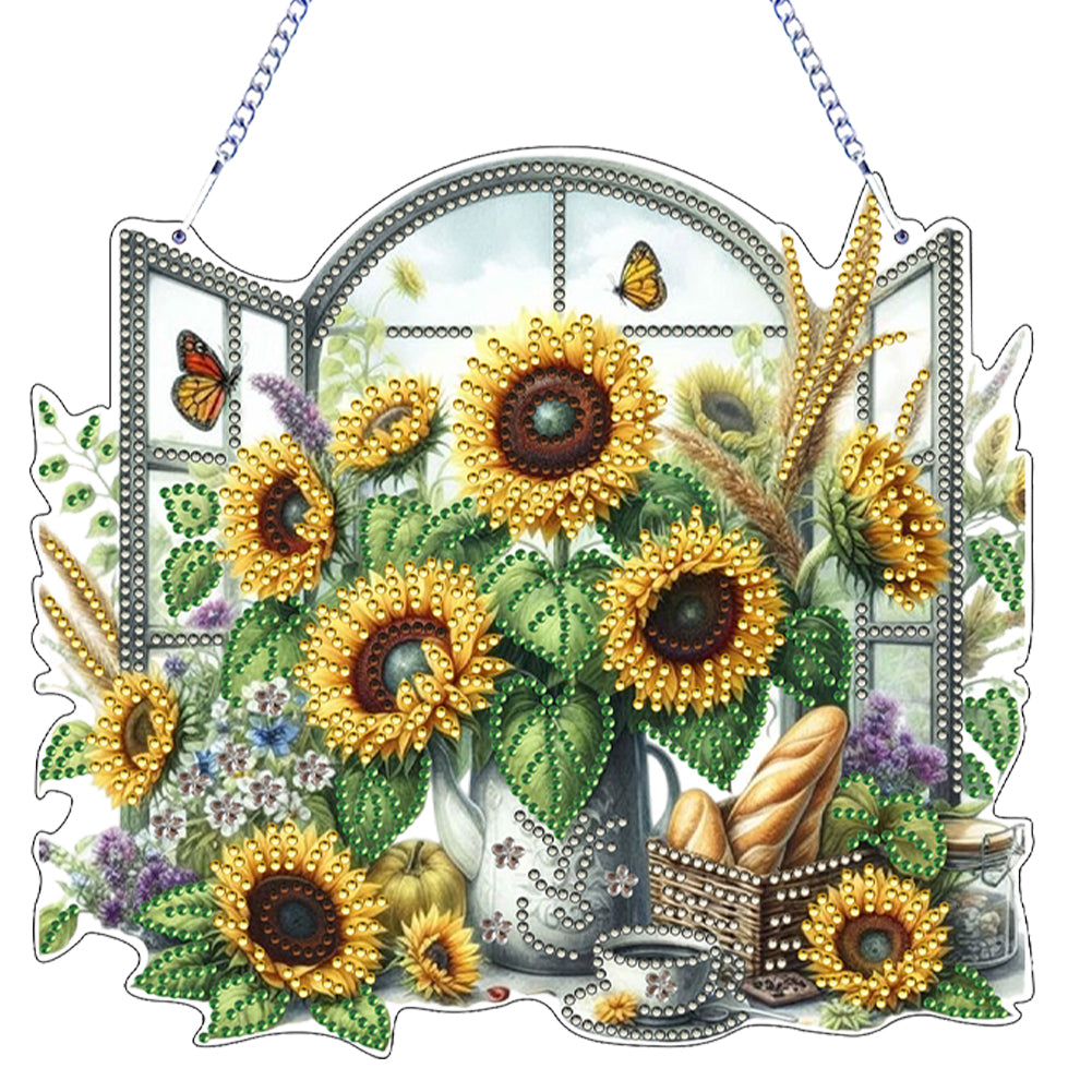 Windowsill Flower Theme 2D/Flat DIY Diamond Art Pendant DIY Hanging Home Decor