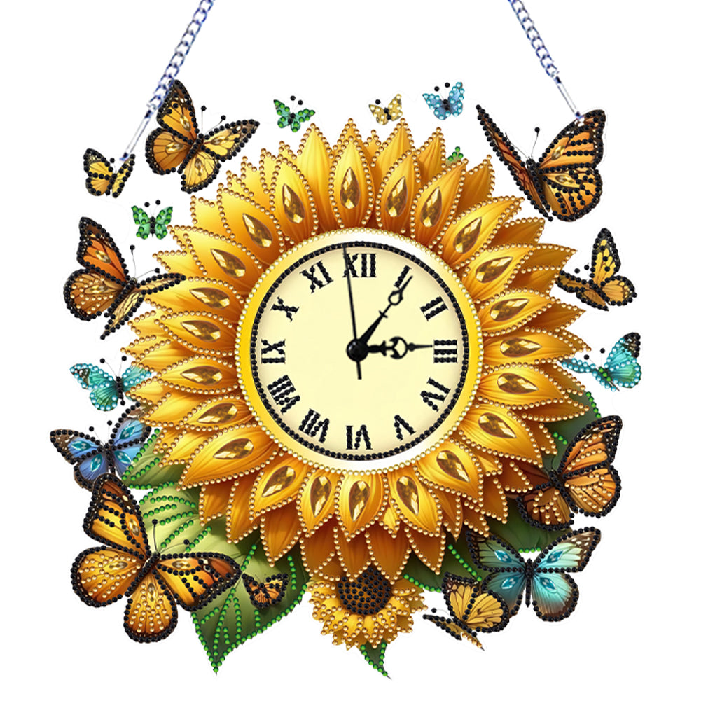 2D Flat DIY Sunflower Diamond Painting Ornament with Clock Function for Decor