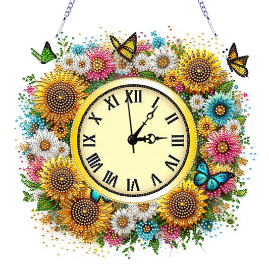 2D Flat DIY Sunflower Diamond Painting Ornament with Clock Function for Decor