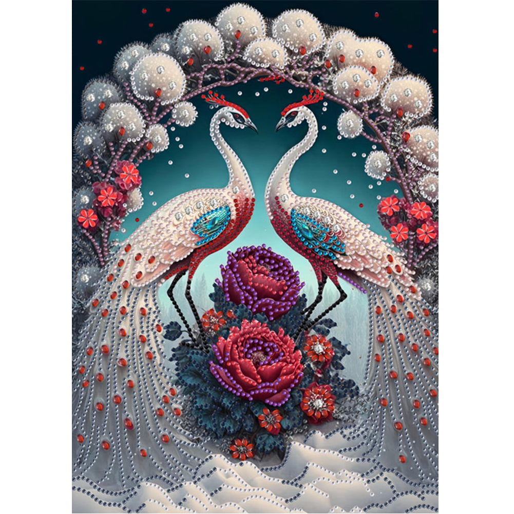 Diamond Painting - Partial Special Shaped - Flower Peacock (30*40CM)