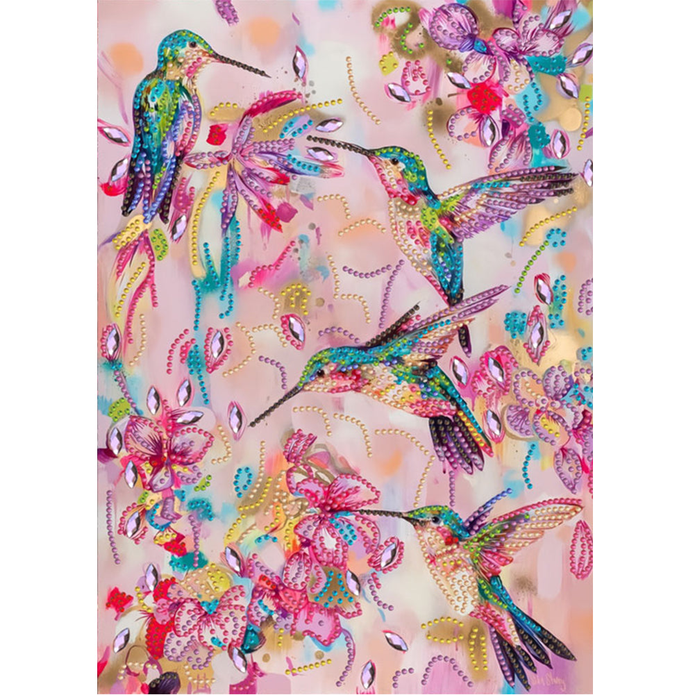 Diamond Painting - Partial Special Shaped - Hummingbird With Flowers (30*40CM)